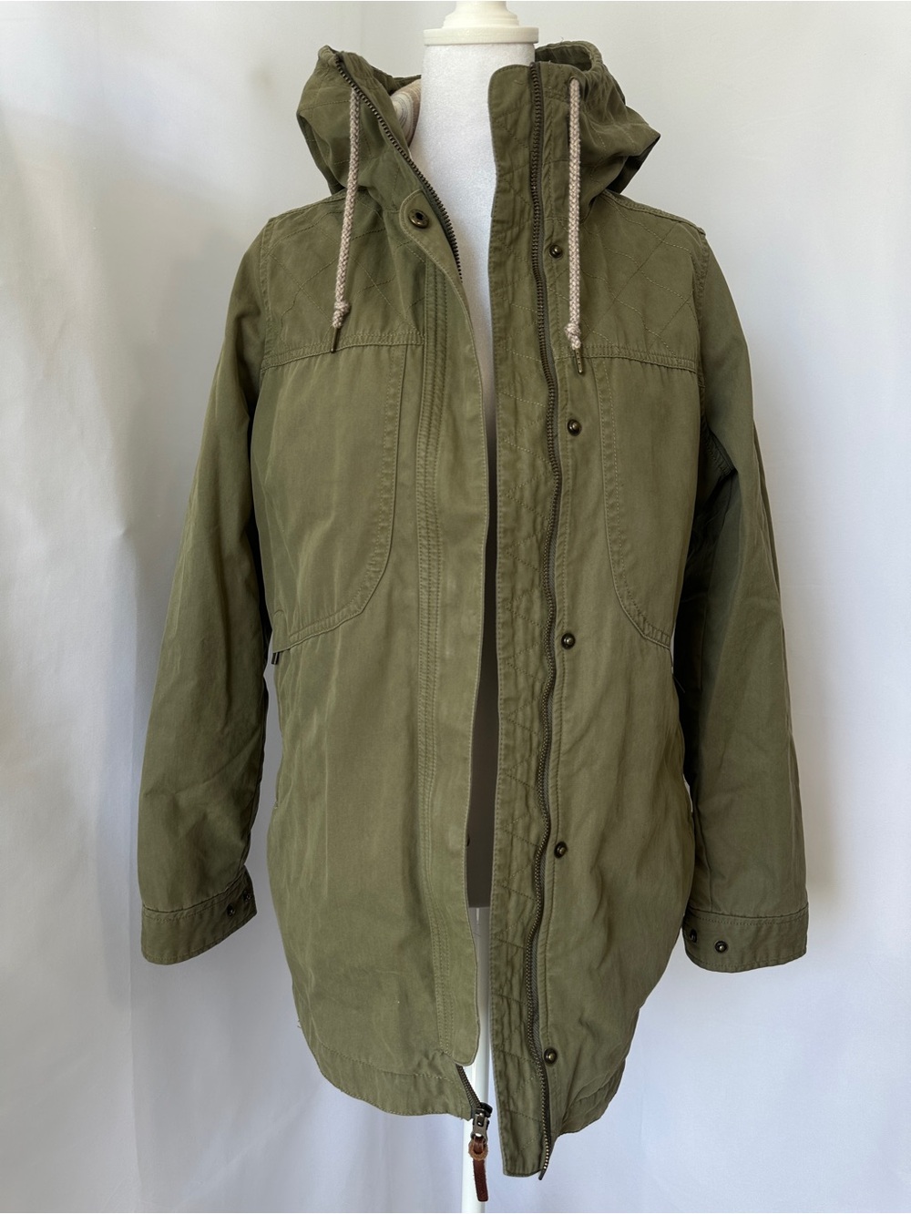 Toad&Co Tangerine Falls Jacket Small Olive Green Flannel Lined Hooded Utility Co